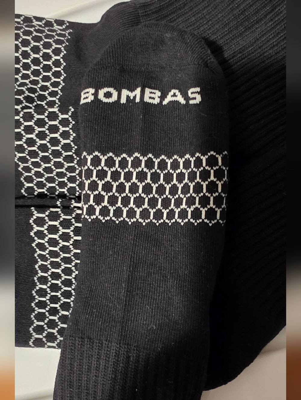 3 Pairs Bombas Black Crewneck Sweater with White Geometric Stitching